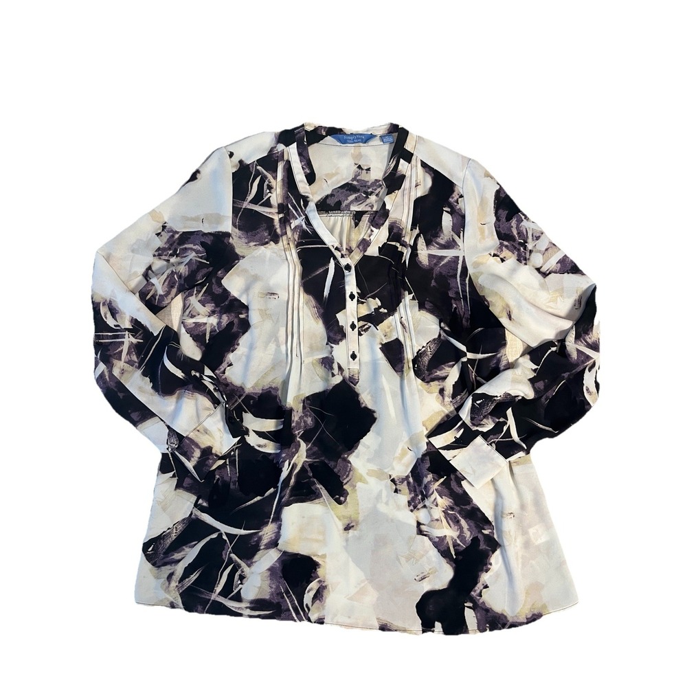 Simply Vera Wang Abstract Long Sleeve Button Up Shirt Size M Black White Career